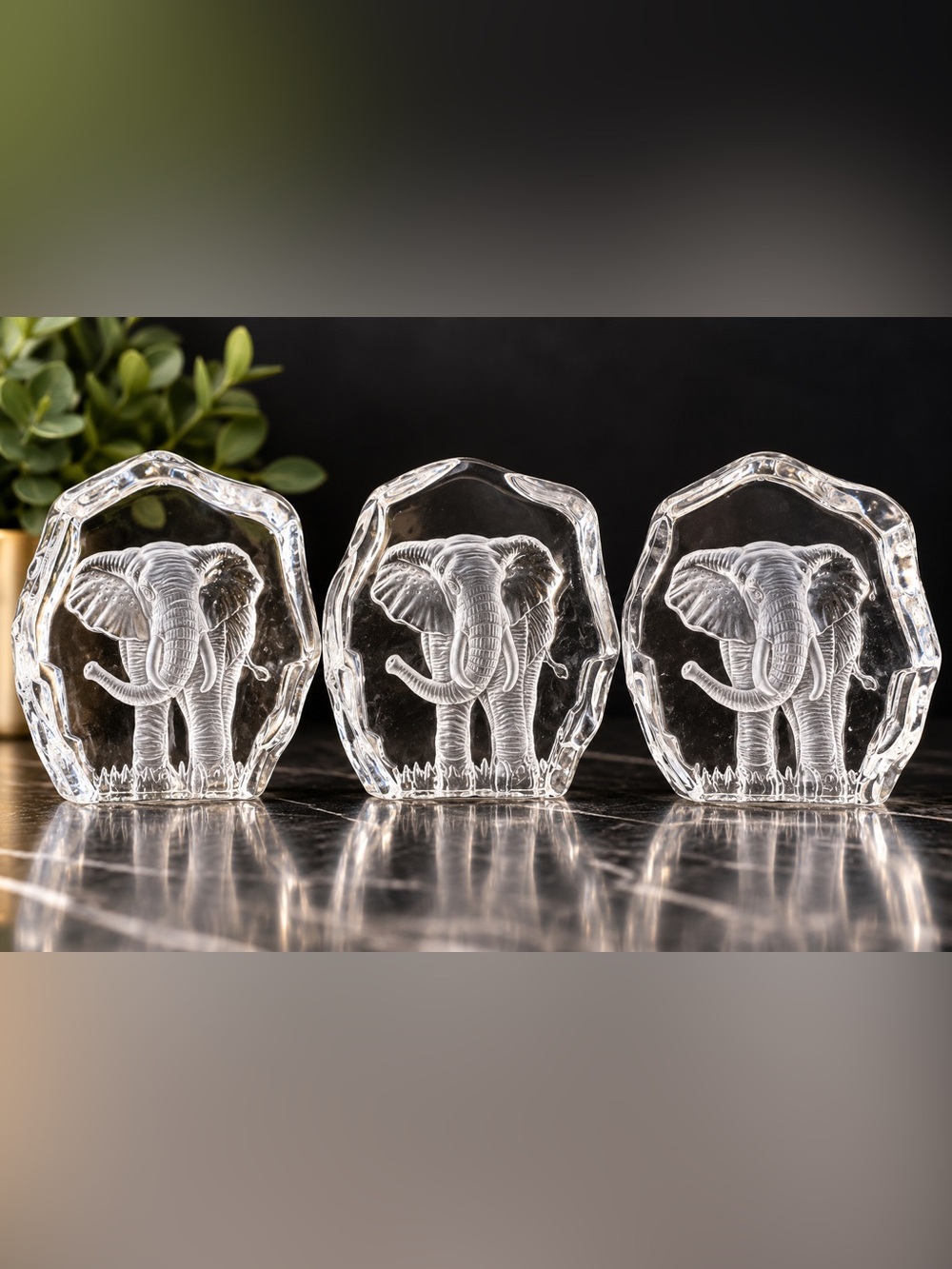Set of 3 Clear Glass Crystal Elephant Figurines Paperweights Safari Decor